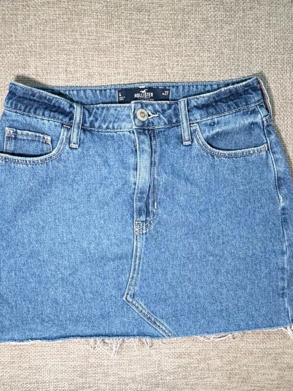 Hollister Medium Blue Denim Frayed Hem Mini Skirt